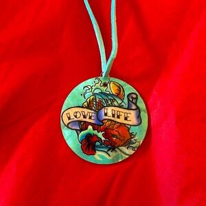 Painted Coy Fish on Shell Pendant Blue Necklace “Love Life”